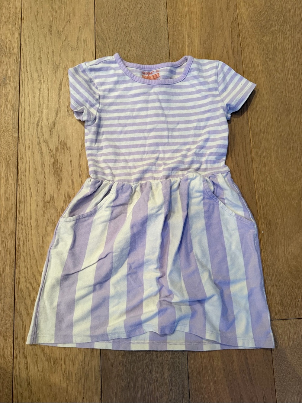 Cat & Jack Lavender and White Striped Pocket Dress